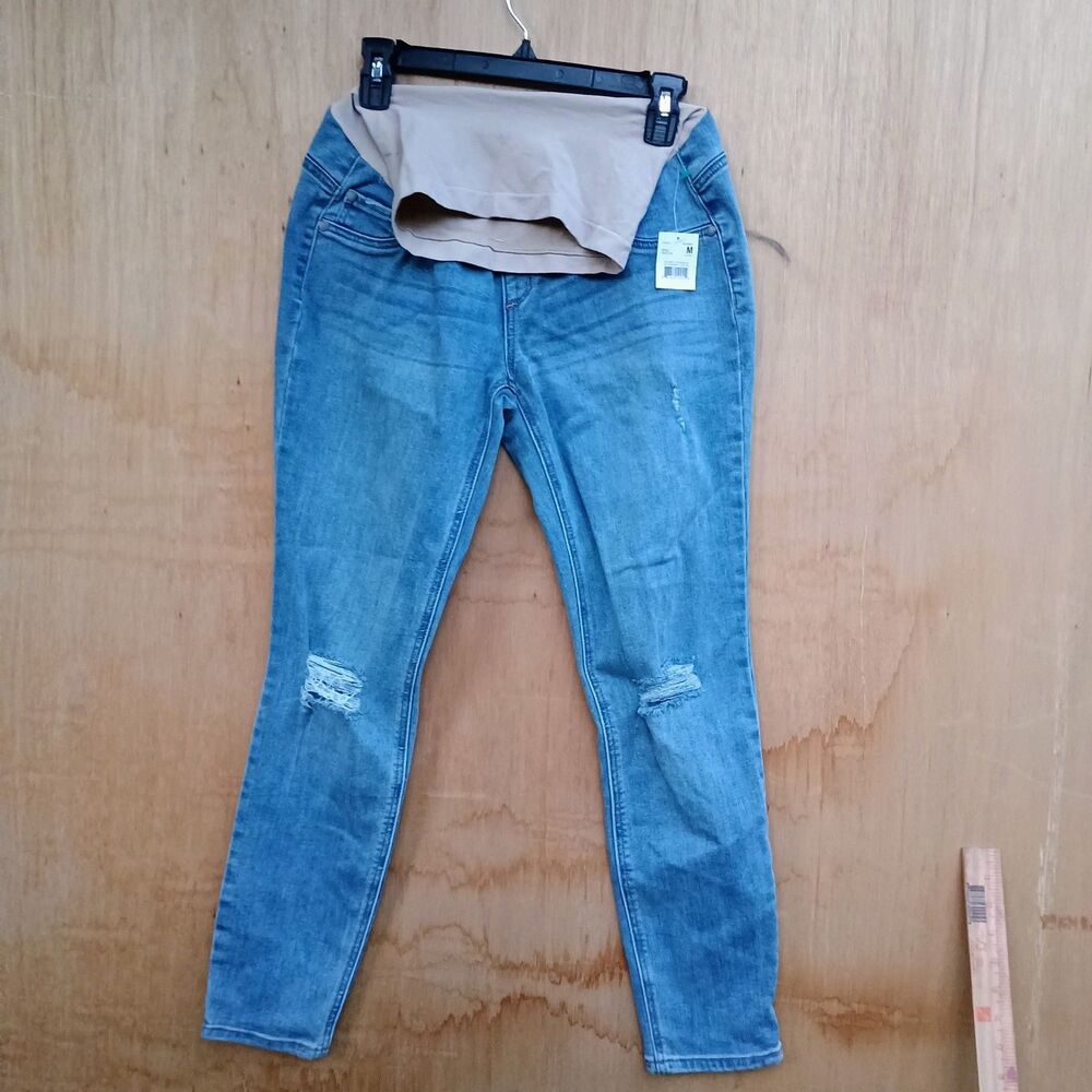 Maternity Skinny Jeans Indigo Blue Denim Size M Waisted Pockets Full Panel NWT